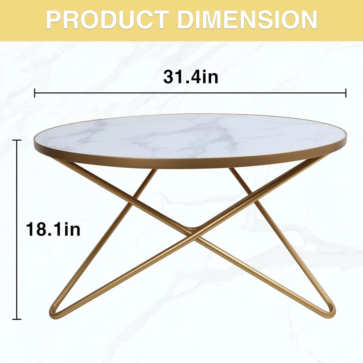 Round Coffee Table with White Faux Marble Top J570