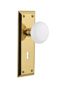 White Porcelain Knob Mortise Unlacquered Brass I77265