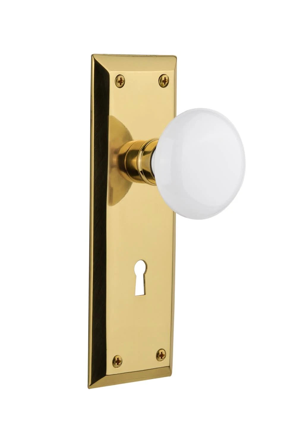 White Porcelain Knob Mortise Unlacquered Brass I77265