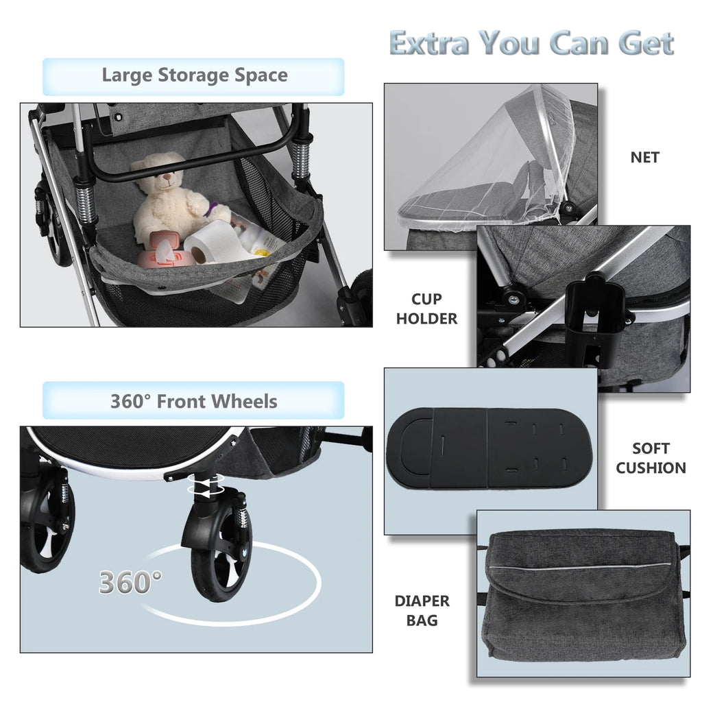 2 in 1 Convertible Baby Stroller Dark Grey R66780