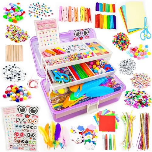 1100+ PCS Toddler DIY Craft Art Supply Set with 3 Layered Folding Storage Box N5705