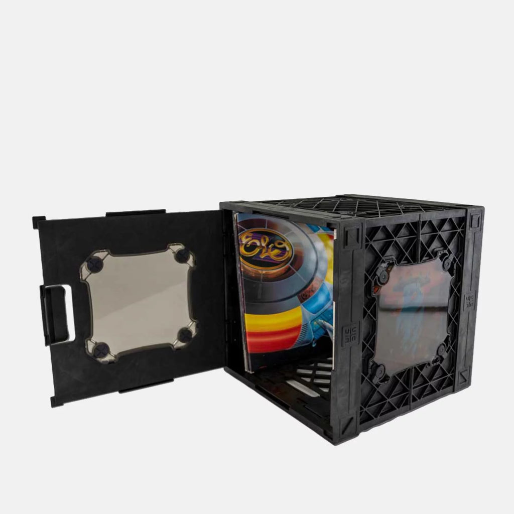 Vinyl Record Storage Crate with Divider and Transparent Panels Q6176