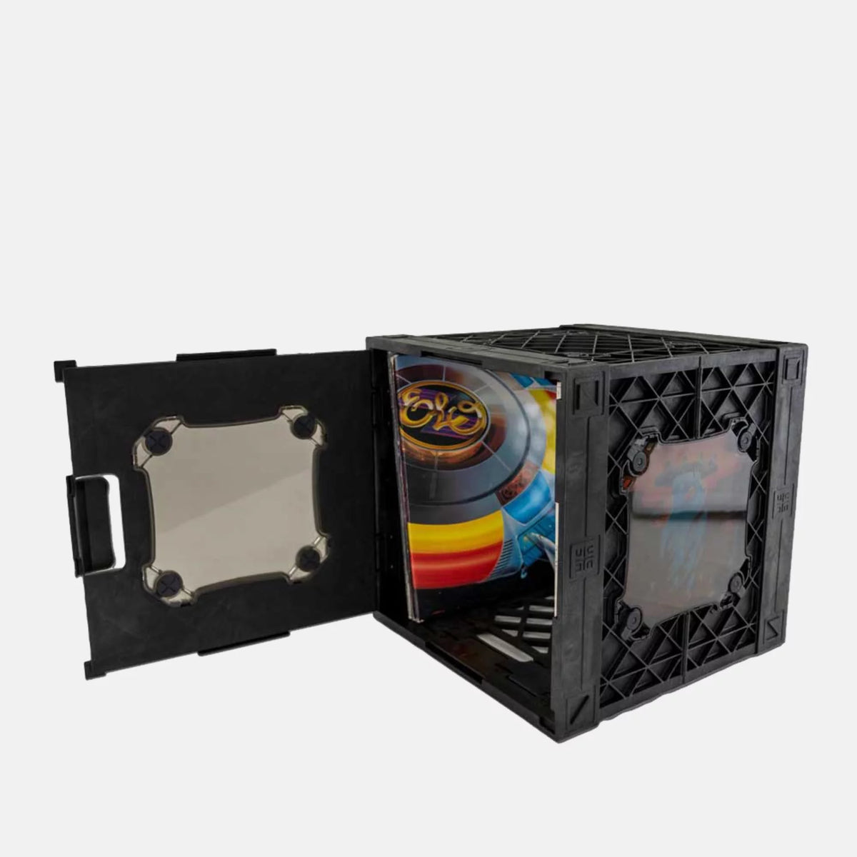 Vinyl Record Storage Crate with Divider and Transparent Panels Q6176