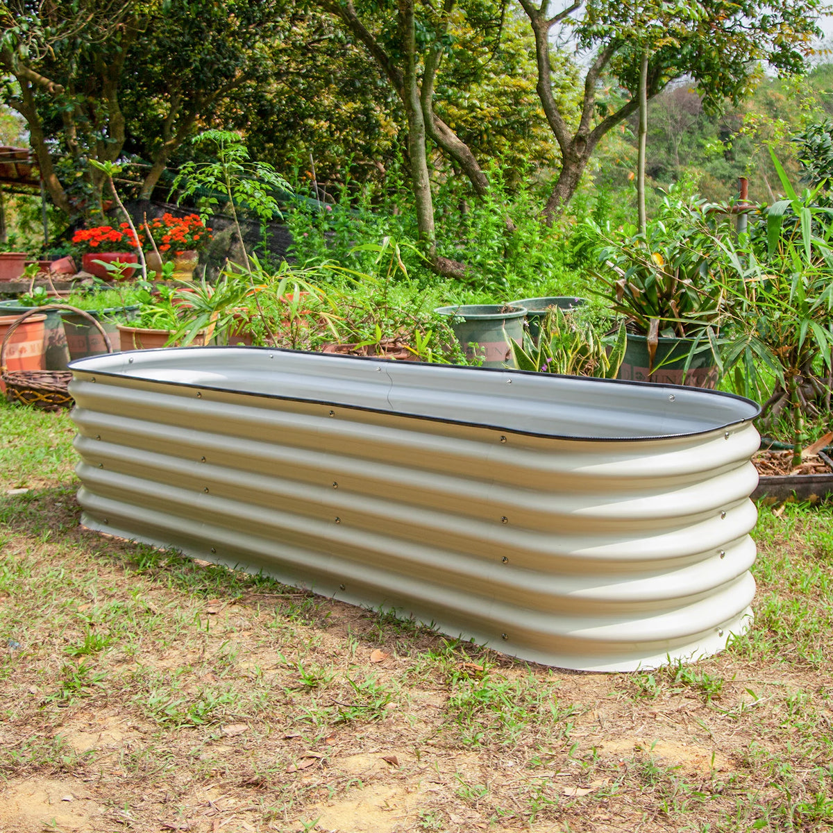 17" Tall Modular Corrugated Metal Raised Garden Bed Kit White 6.5'x2' T585