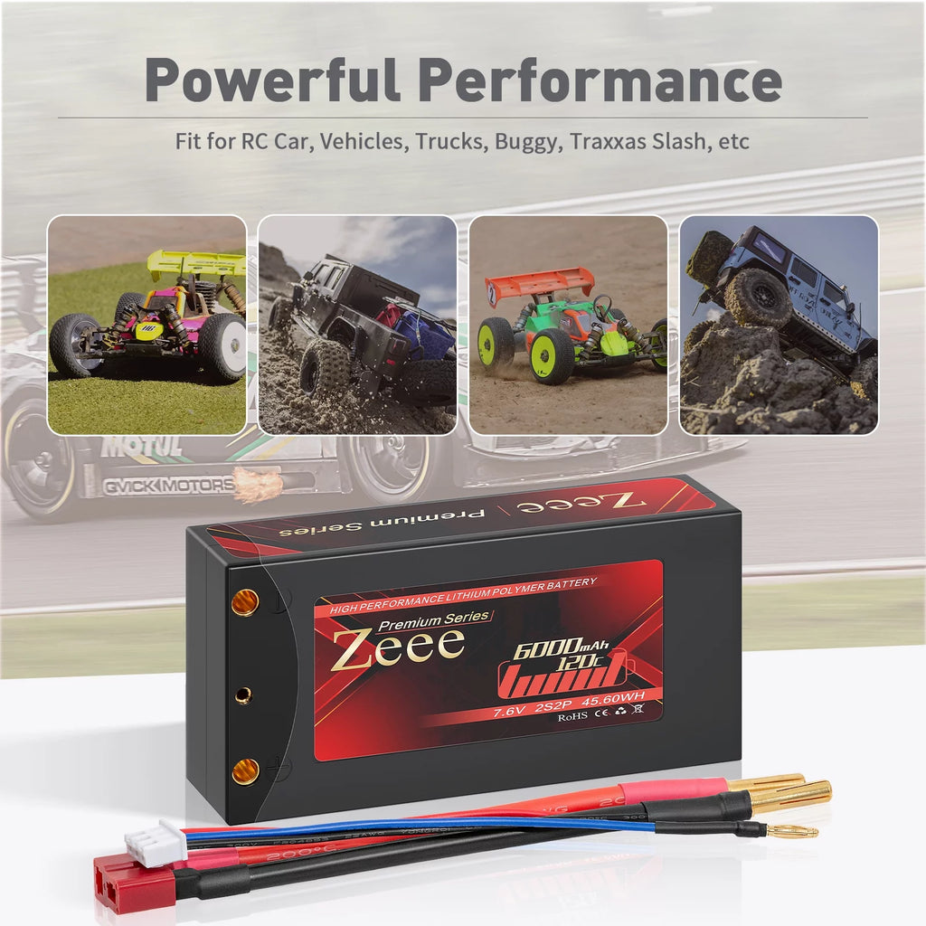 2S Lipo Battery 7.6V 6000mAh 120C Shorty Hard Case 2 Pack U418998