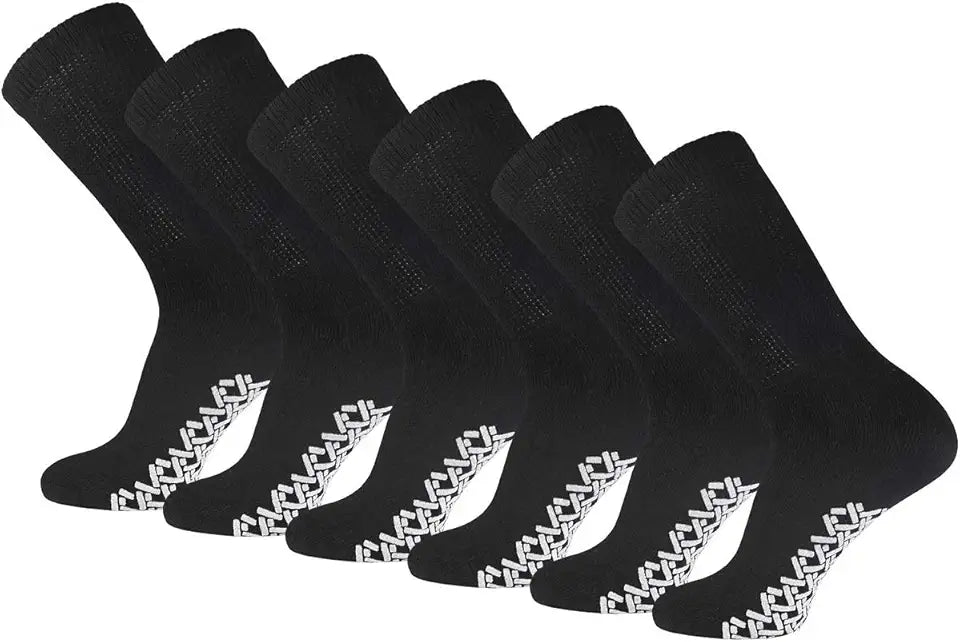 Cotton Full Cushioned Crew Socks 10-13 Black 6 Pairs B8205