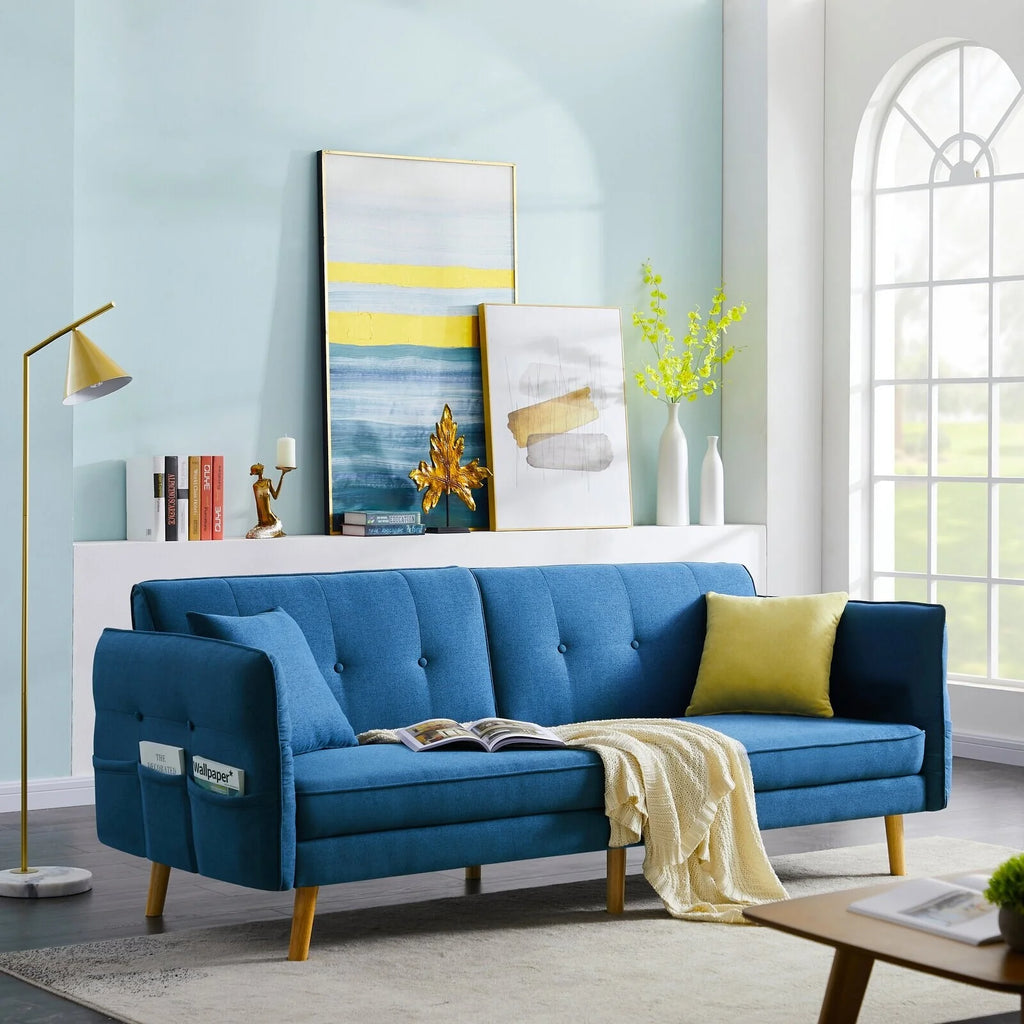 Convertible Futon Sofa Bed with Adjustable Armrest/Backrest Blue U287549