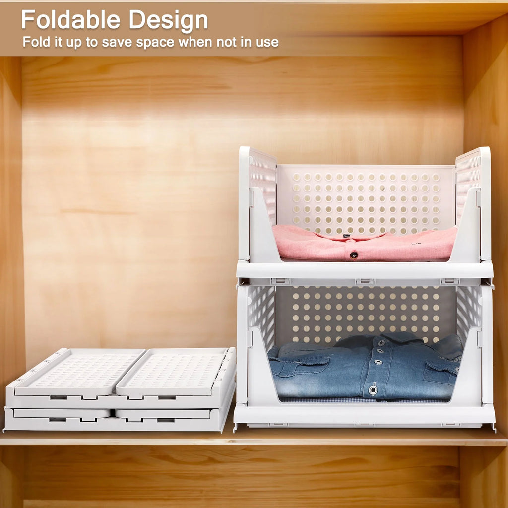 4 Pack Foldable Stackable Plastic Storage Baskets G652258