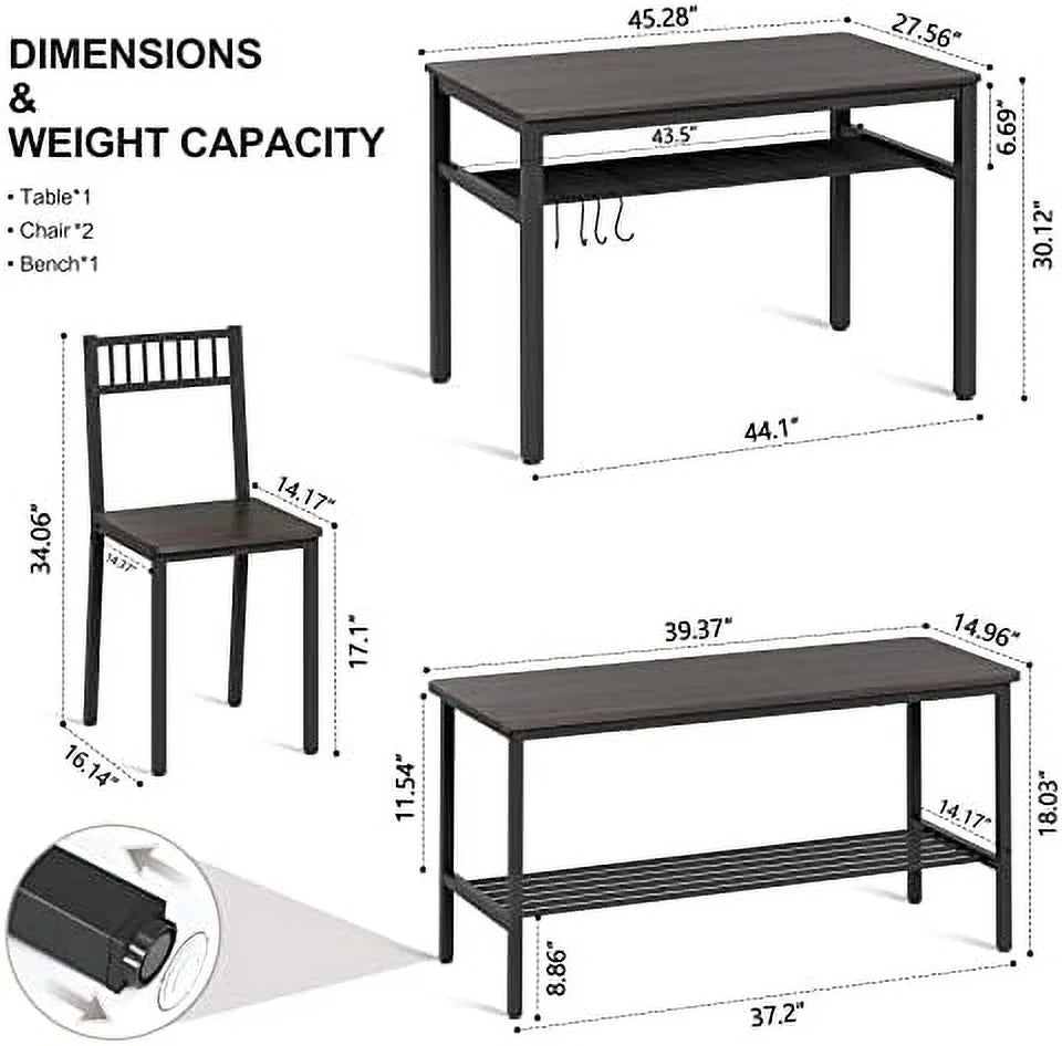 Dining Table Set for 4 with 2 Chairs 1 Bench Rustic Brown M203
