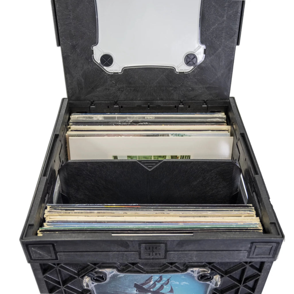 Vinyl Record Storage Crate with Divider and Transparent Panels Q6176