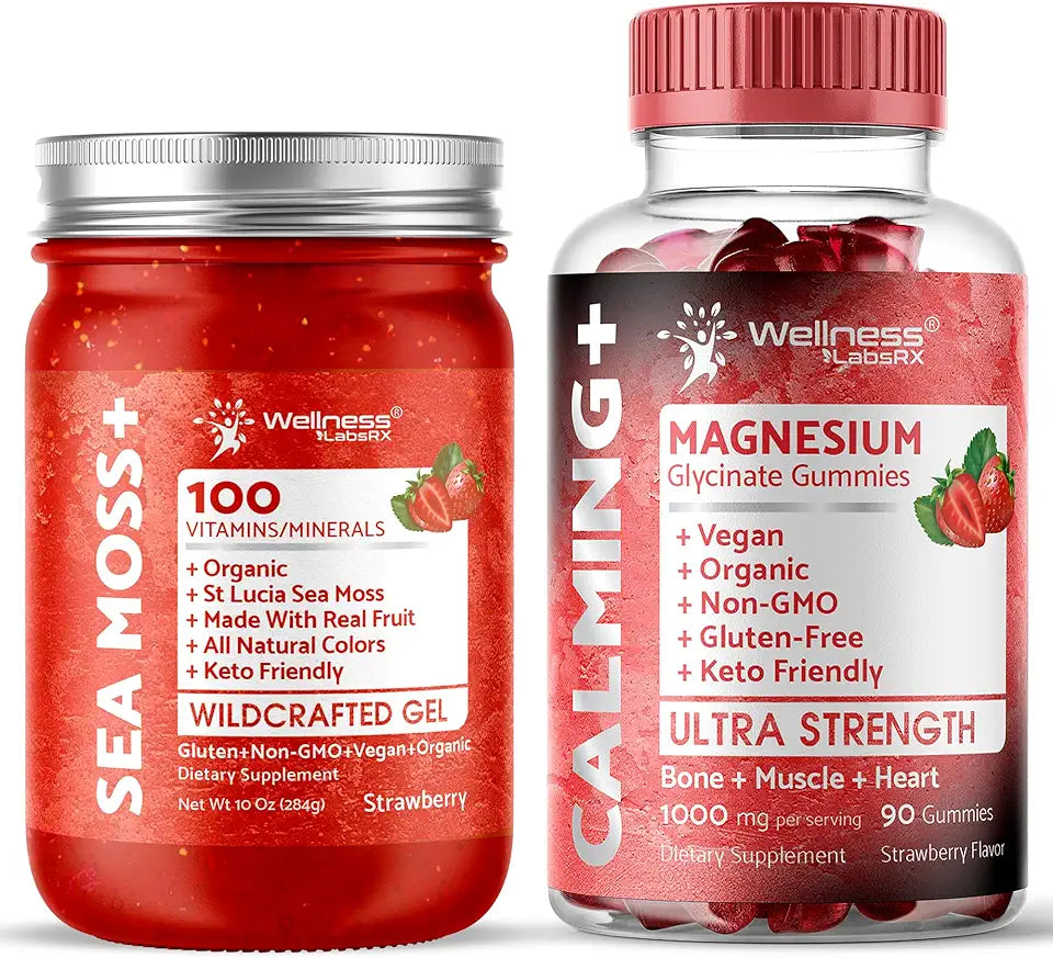 Strawberry Flavor Sea Moss Gel Magnesium Glycinate Gummies 1000mg X8181