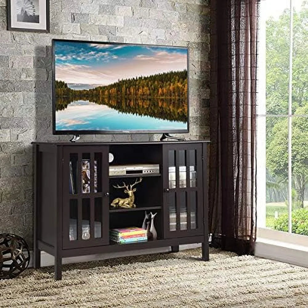 Brown Wood TV Stand with 2 Cabinets and 3 Open Shelves M63269