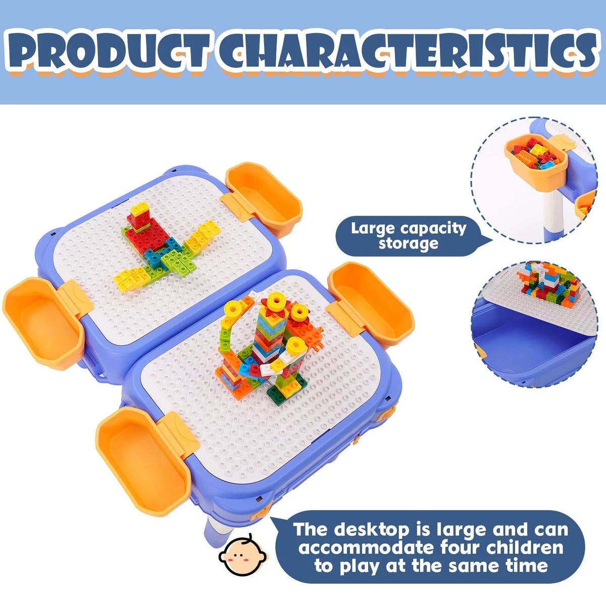 Kids Table and Chairs Set with Blocks V913
