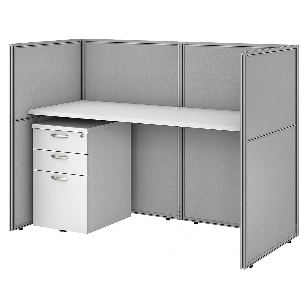 Office Cubicle Desk Set with Closed Panels in White Y5981