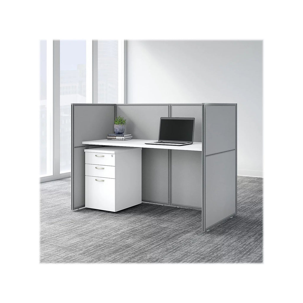 Office Cubicle Desk Set with Closed Panels in White Y5981