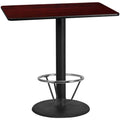 30'' x 48'' Rectangular Mahogany Laminate Table Top with 24'' Round Bar Height Table Base and Foot Ring W3564