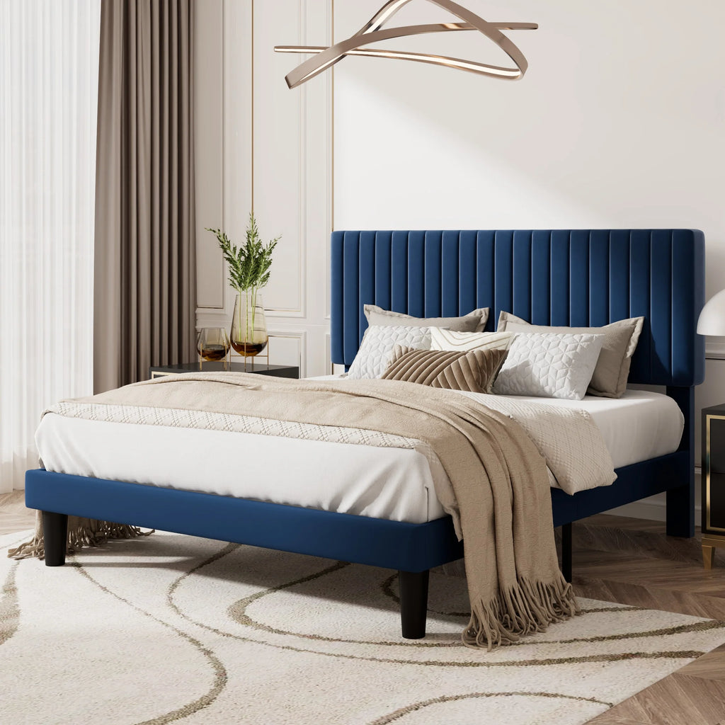 Queen Size Upholstered Platform Bed Frame with Velvet Headboard P376