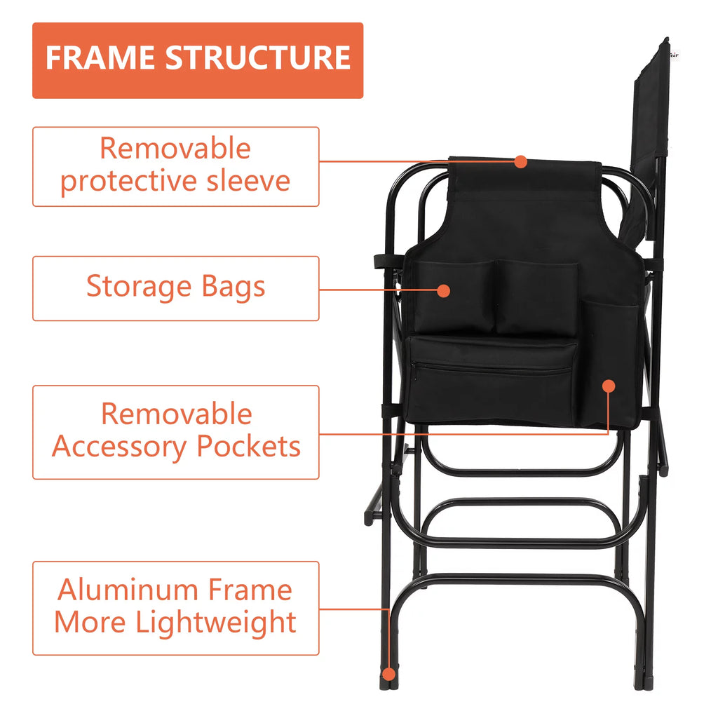 Black Folding Directors Chair with Side Table Storage Bag B8396