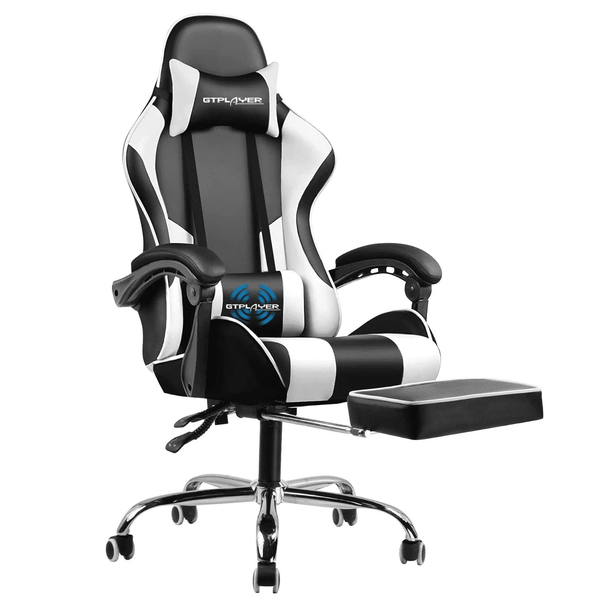 Blue Faux Leather Gaming Chair with Footrest S754